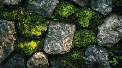 Close-up view of a stone wall covered in vibrant green moss.