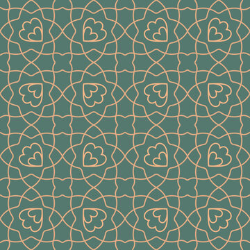 Oriental style simple line seamless background. Geometric floral gold grid with flowers vector pattern