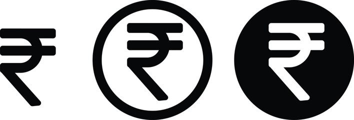 Indian Rupee Icon Set. design inside black circle. icon set in modern style
