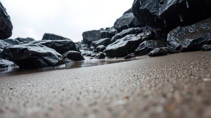 Rain-Washed Rocks: A Serene Coastal Scene