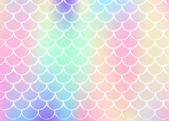 Holographic mermaid background with gradient scales.