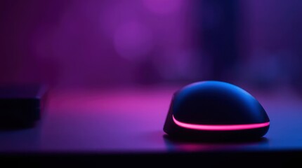 Sleek Black Computer Mouse with Pink Neon Glow: Modern Tech Aesthetic