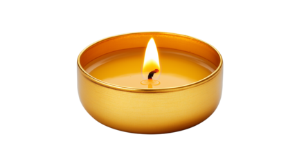 A gold candle  features  cylindrical shape exuding elegance and warmth, often topped with a gently tapered tip and a central wick for burning isolated on white background or transparent png 