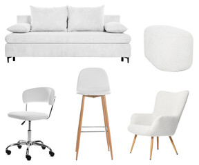 Different white furniture isolated on white, set