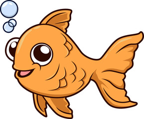 Der Goldfisch lächelt freundlich und blubbert fröhlich durch das Wasser.
