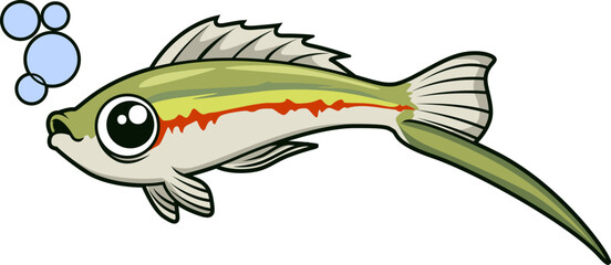 Der grüne Schwertträger zeigt seinen typischen roten Seitenstreifen und die lange Schwanzflosse.
