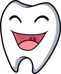 Lachender Zahn mit Kawaii-Ausdruck – perfektes Symbol für Zahngesundheit und Pflege.
