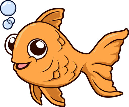 Der Goldfisch l&auml;chelt freundlich und blubbert fr&ouml;hlich durch das Wasser.
