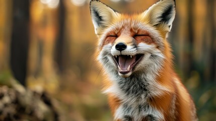 Fototapeta premium A fox laughing hysterically at its own joke --ar 16:9 --v 6.1 Job ID: f7c4215e-8205-43c3-b041-daf146f5c56e