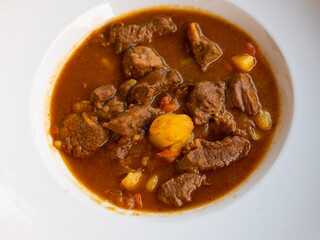 Pretty serving of beef stew cooked spanish style