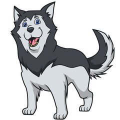 Lustiger Husky mit freundlichem Gesicht im Kawaii-Stil.
