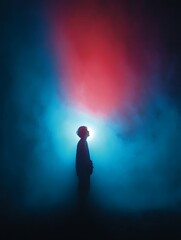 Fototapeta premium A businessman silhouette walks toward the light of an open doorway, a concept of success A figure looks up towards light.