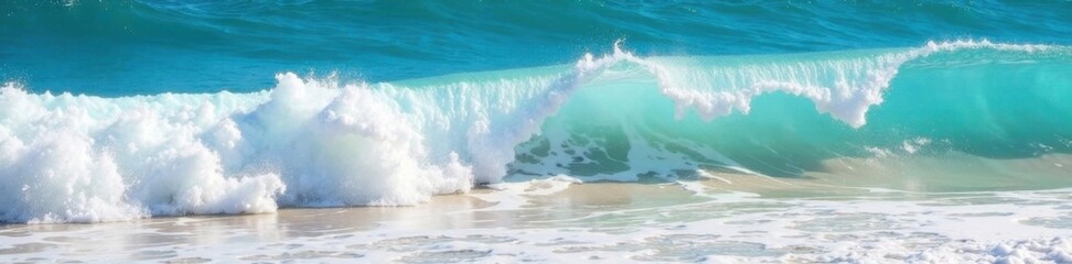 Ocean waves crashing on the shore with foam and blue turquoise water texture , sea, waves, surf