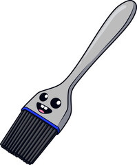 Kawaii-Grillpinsel mit schwarzem Borstenkopf und freundlichem Gesicht.
