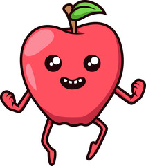 Strahlender Apfel mit erhobenen Armen, freudiger Gesichtsausdruck und runde Form.
