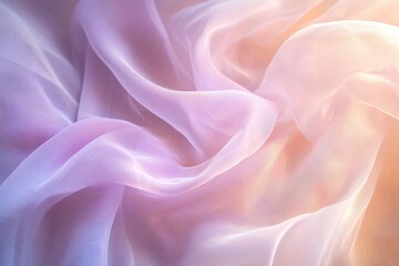 Soft, pastel-colored fabric draped in elegant folds, showcasing its delicate texture and sheer quality.