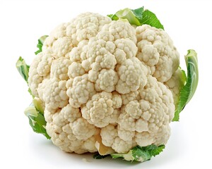 Fresh cauliflower head textured florets isolated on a white background for high quality vegetable stock photography