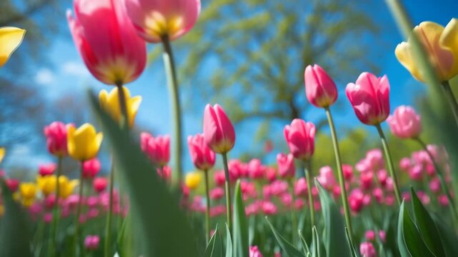 Vibrant Tulip Garden Featuring Blank Space
