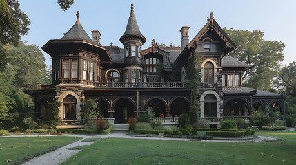 Fototapeta premium A majestic Victorian home with a towering turret