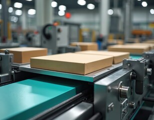 Production of automatic box folder gluer machine for box carton packaging. Machine works in printing industry, manufacture of cardboard boxes. Automated process used for packing, folding, gluing