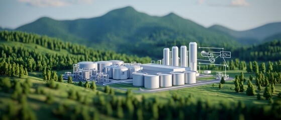 Fototapeta premium Detailed Industrial Scene of Carbon Capture Technology in a Lush Green Environment