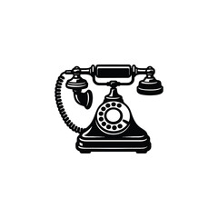 Vintage Rotary Telephone Illustration - Black and White Line Art, drawn in an engraved, woodcut style with fine details sketch engraving vector illustration. Scratch board imitation. Black and white i