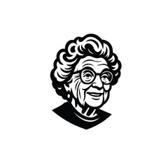 Portrait of a Smiling Elderly Woman - Black and White Line Art, drawn in an engraved, woodcut style with fine details sketch engraving vector illustration. Scratch board imitation. Black and white