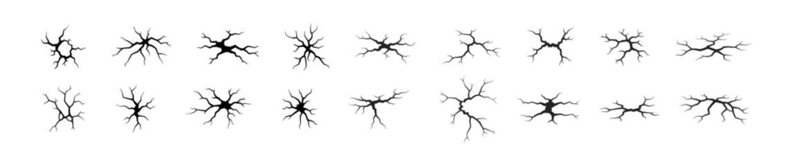 Surface cracks and fissures in the ground, concrete, and crevices from disaster, top view. Breaks on the land surface from the background.