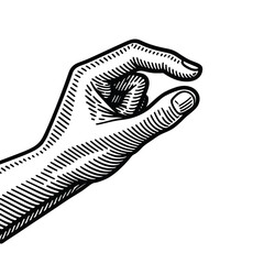 Hand Gesture in Detailed Line Art - Black and White Illustration, drawn in an engraved, woodcut style with fine details sketch engraving vector illustration. Scratch board imitation. Black and white 