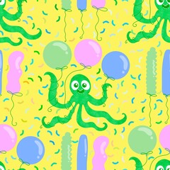 Summer ocean animals seamless octopus birthday pattern for wrapping paper and fabrics and linens and kids