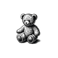 Vintage teddy bear in retro style, drawn in an engraved, woodcut style with fine details sketch engraving vector illustration. Scratch board imitation. Black and white image. flat vector design