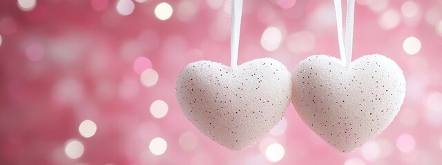 Fototapeta premium A soft pink background provides a subtle setting for delicate white hearts