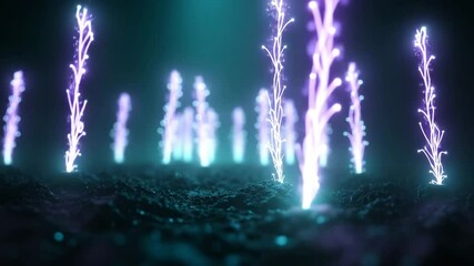 Abstract glowing plants, teal and black, science fiction background - Powered by Adobe