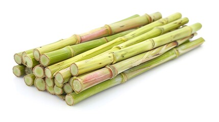 Fresh sugarcane sticks neatly cut natural texture fibrous interior isolated on a white background for stock images