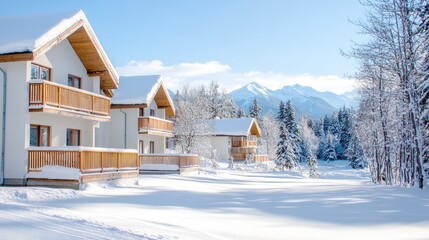 Charming winter houses snowy landscape cozy rustic architecture peaceful getaway