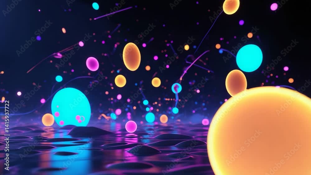 Wall mural abstract neon circles background with seamless loopable 4k animation