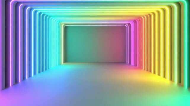 Glowing Rainbow Light Tunne Abstract Sci-fi Corridor Loop