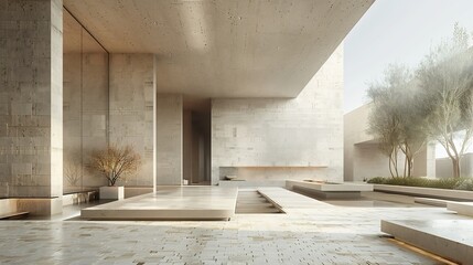 A sleek architectural design blending solid brick walls with minimalist stone trims