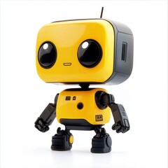  Yellow robot toy with large eyes and tech details