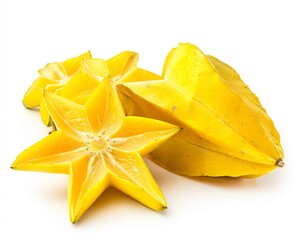 Fototapeta premium Sliced star fruit fresh juicy showcasing unique shape and golden yellow color isolated on a white background