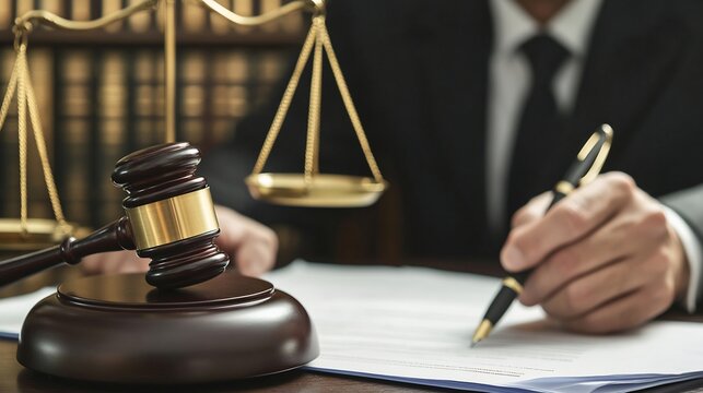 Close up of Legal Counsel reviewing contract draft intense focus the legal text pen in hand to mark changes clean office desk with legal documents minimal background professional and precise demeanor