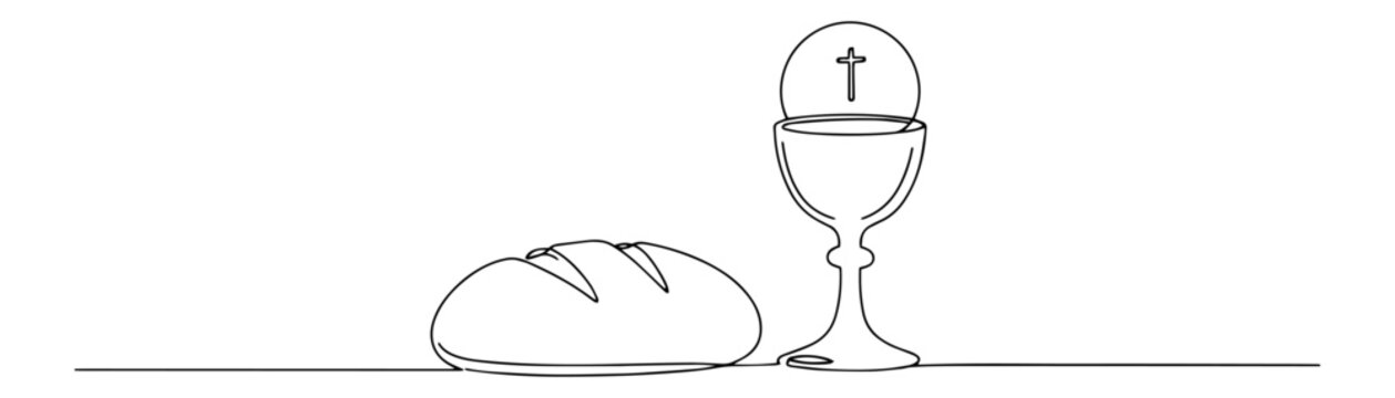 communion elements line art, chalice, bread, cross clip art preview