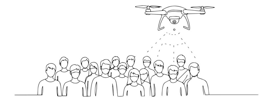 drone over people, black and white clip art preview