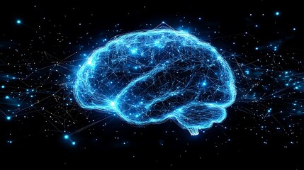 Glowing Digital Brain with Neural Pathways
