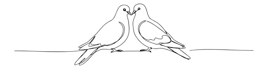 minimalist vector of two doves facing each other, symbol of love and unity in line art