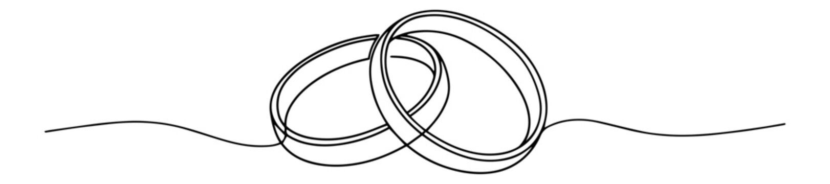 continuous line vector of two wedding rings intertwined, symbol of love and commitment