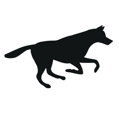 Vector flat hand drawn running shepherd dog silhouette isolated on white background