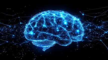 Glowing Digital Brain with Neural Pathways