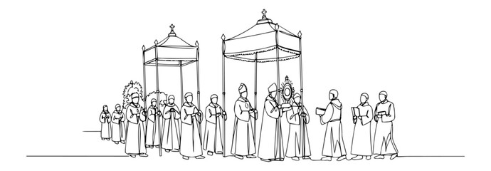 Wedding ceremony crowd monoline vector illustration