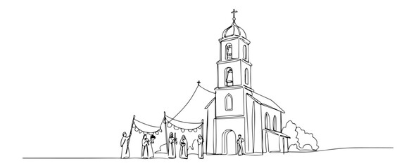 religious architecture with worshippers vector illustration